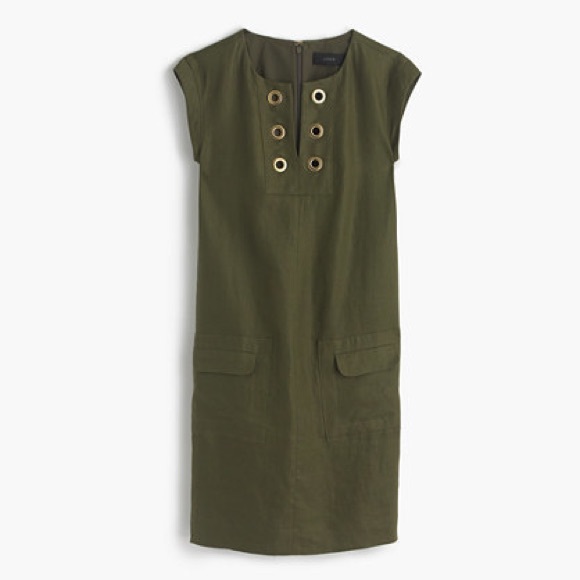J Crew Army Green Linen Sheath Dress Size 8 - Picture 2 of 2